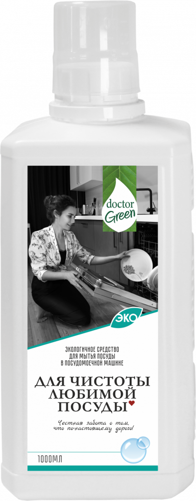 Экологичное средство для мытья посуды в посудомоечной машине Doctor Green «Для чистоты любимой посуды», 1000мл в #REGION_NAME_DECLINE_PP#.