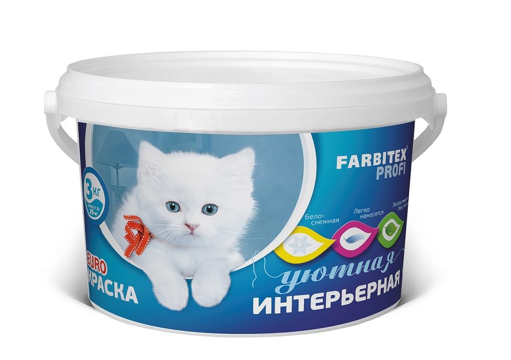 Краска акриловая FARBITEX PROFI Интерьерная, 3 кг., цена - купить в интернет-магазине